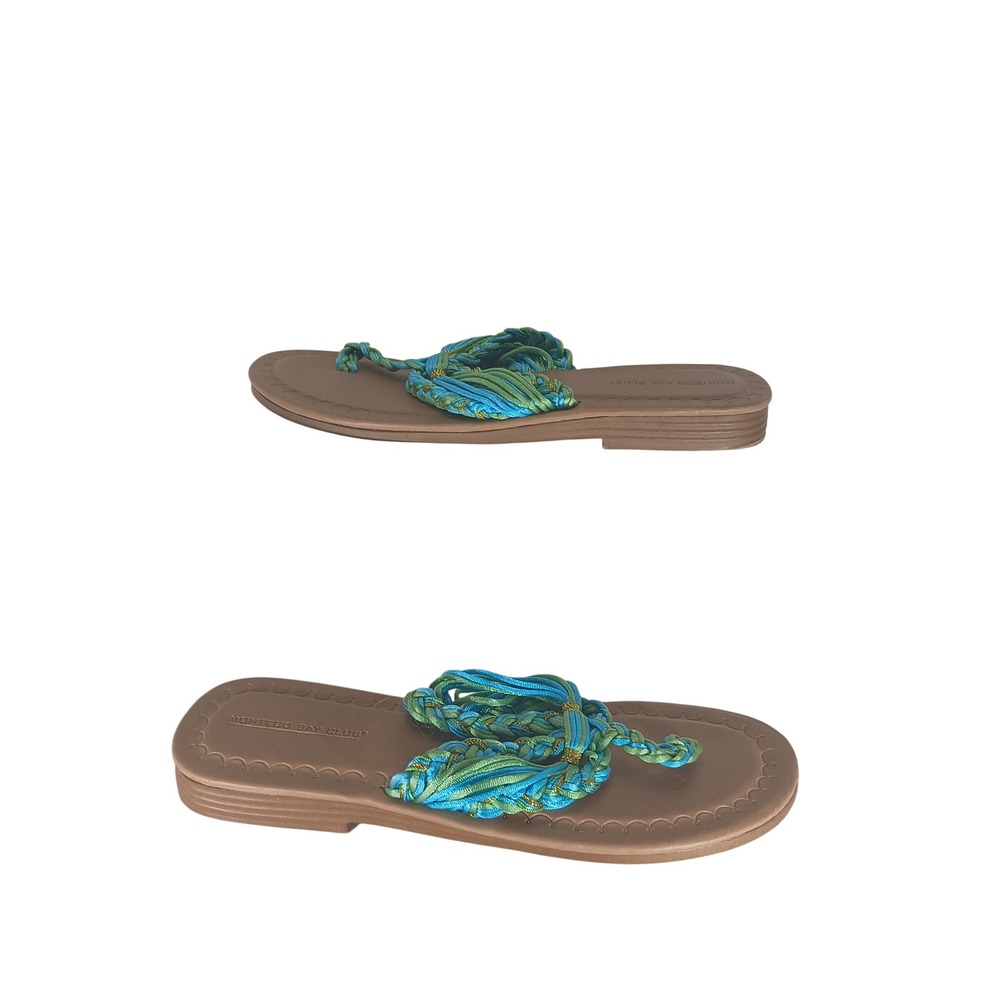 Montego Bay Club Thong Sandals 9.5 Brown Blue Green Braided Coastal Boho Summer